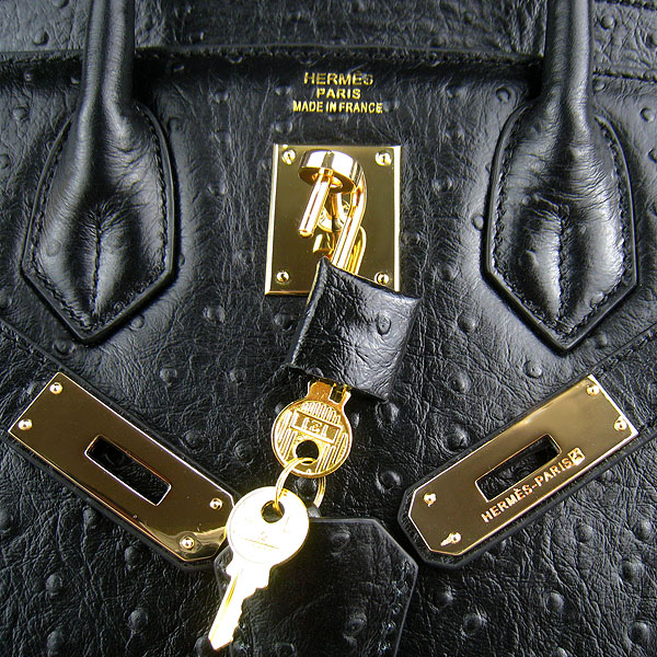 Replica Hermes Birkin 30CM Ostrich Veins Handbag Black 6088 On Sale - Click Image to Close